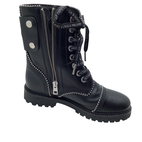 {Zadig & Voltaire} Women's Joe Round Toe Smooth Low-Heel Combat Boots - Picture 6 of 16